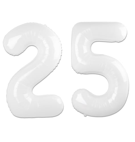 White Number 25 Balloon 40 inch, 25 Number Balloons, 25th White Birthday Decorations for Girls Boys 25 Year Old Party Supplies