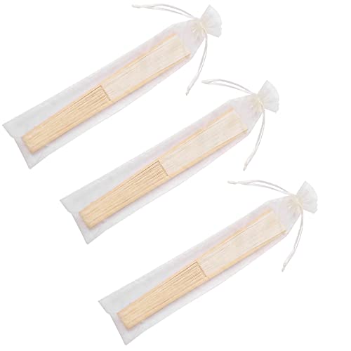 Cream Paper Hand Fans with Organza Bags 50pcs Wedding Party Favors DIY Decor