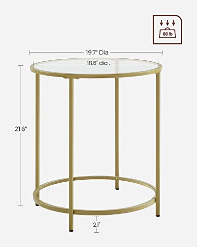 VASAGLE Gold Glass Side Table with Metal Frame - Minimalist End Table