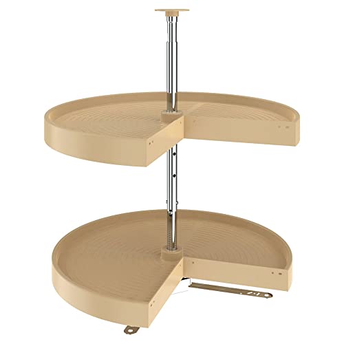 28-Inch Plastic Lazy Susan for Corner Cabinets - Almond, 2-Tier Pie-Cut Design