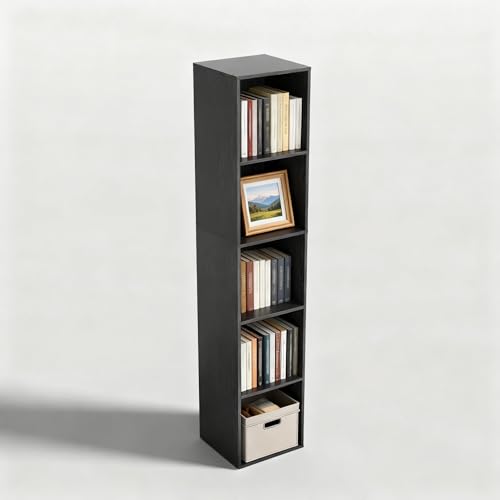 Black 5-Cube Storage Organizer Narrow Open Shelving Bookcase