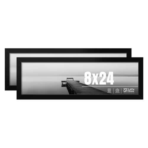 8x24 Black Panoramic Photo Frame Set - Vertical & Horizontal Display, HD Plexiglass