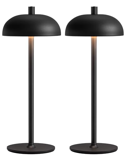 12" Cordless Table Lamps Set of 2, Black Modern Portable Desk Lamp