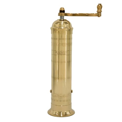 Alexander Home Greek Brass Pepper Mill 10-Inch Manual Refillable Spice Grinder