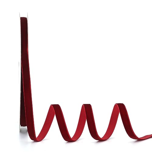 Burgundy Velvet Ribbon 3/8 Inch x 20Yd,Great for Gift Wrapping,Hair Bows,Christmas,Wedding Party Decoration(3/8" Burgundy)