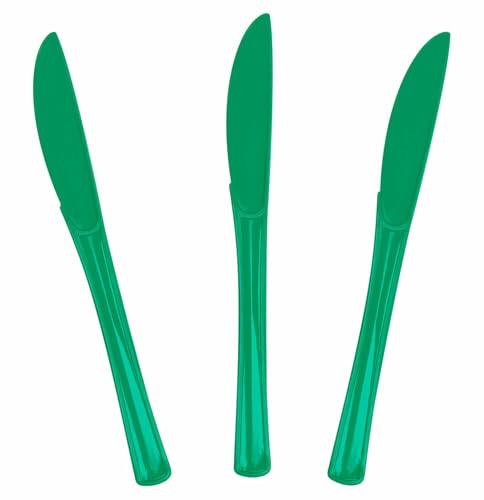 SietDESEO 25 Pcs Green Disposable Knife Set - Heavy Duty Plastic Cutlery for Birthday, Wedding, Baby Shower