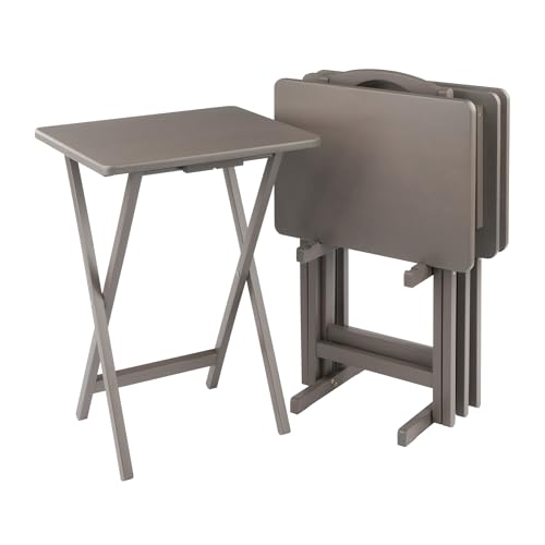 Winsome Alex Set of 4 Foldable Snack Tables with Storage Rack - Oyster Gray