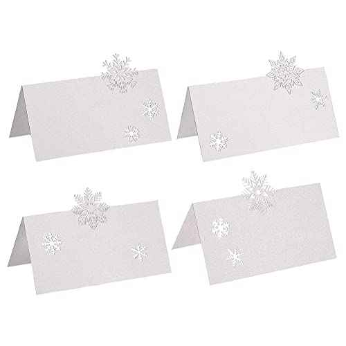 48 Pcs Snowflake Table Cards Christmas Party Place Cards Wedding Seating Cards Tabletop Name Tags Table Setting Cards Food Buffet Labels