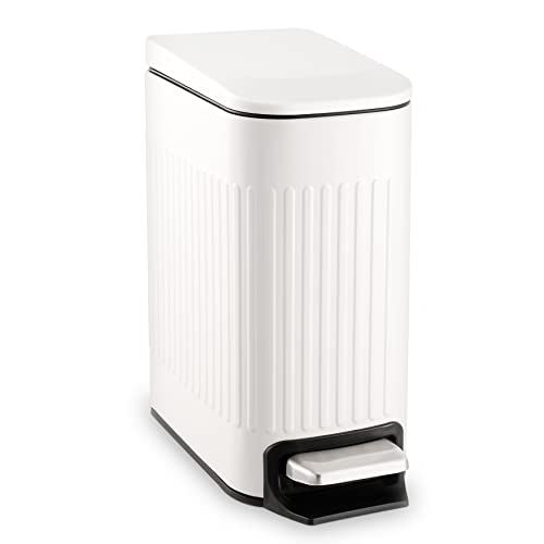TrashAid White Slim Bathroom Trash Can with Lid & Soft Close, 1.6 Gallon