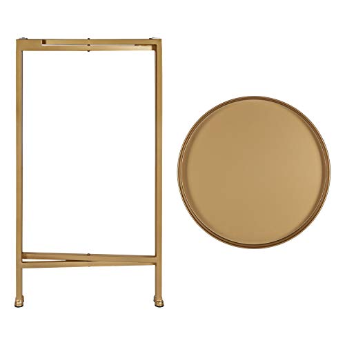 Foldable Metal Accent Side Table with Tray Top - Gold Finish