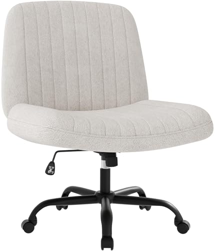 Shintenchi Beige Cross Leg Office Chair with Wheels, Height Adjustable Swivel Armless Desk Seat