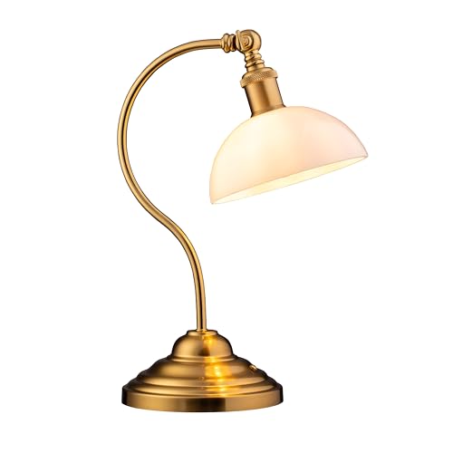 O'Bright Cordless LED Table Lamp Antique Brass-White Glass, Rechargeable, 3-Level Dimming