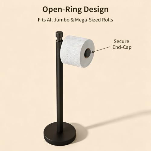 YUMORE Matte Black Toilet Paper Holder Stand with Weighted Base, Easy Assembly