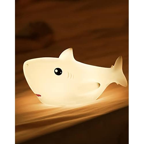 Shark USB Rechargeable Silicone LED Night Light for Kids, Multicolor Cute Nursery Light with Warm White and 7-Color Breathing Mode for Kids Baby Children Bedrooms