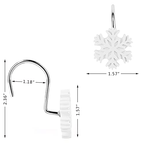 Snowflake Decorative Shower Curtain Hooks, 12-Pack Christmas Winter Decorative Snowflake Shower Hooks for Bathroom Decor Rust Proof Shower Curtain Rings Hangers (Snowflake)