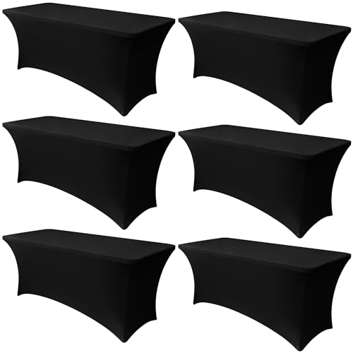Stretch Spandex Table Covers for 6 Foot Tables - Black, 6 Pack, 72x30 Inches - Obstal