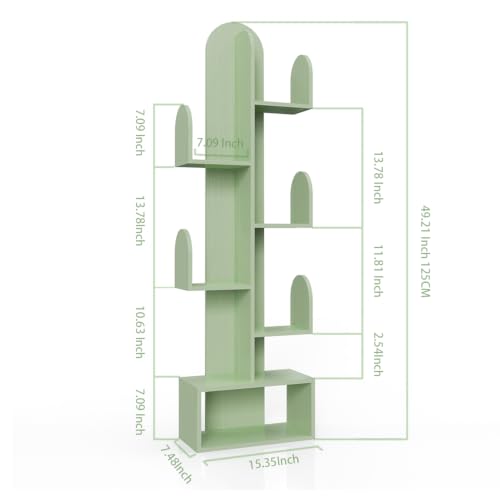 Cactus Tree Bookshelf with 5 Tiers - Green Wooden Storage Rack for Books and Decor