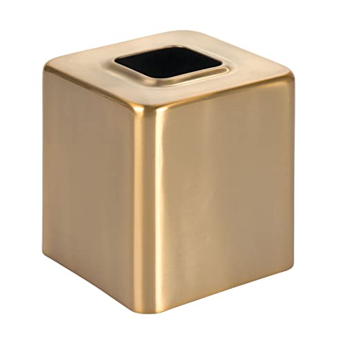 Square Tissue Box Cover - Metal Facial Tissue Holder for Bathroom & Bedroom - Soft Brass, Pack of 1