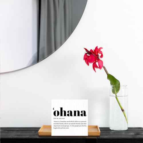 Ohana Definition Hawaii Rustic Home Office Decor Wooden Box Sign, Inspirational Hawaiian Gifts for Christmas Thanksgiving North Island Decorative Office Desk Accessories Table Shelf Decor Plaque Sign