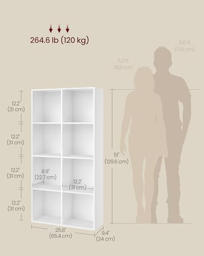 8-Cube Bookshelf Storage Organizer - Cloud White, 25.8 x 9.5 x 51 Inches