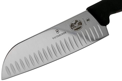 Victorinox 7-Inch Santoku Knife with Granton Blade - Black