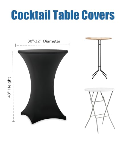 Black Cocktail Table Cover - 6 Pack 32x43 Inch Elastic Tablecloth for Bars & Events