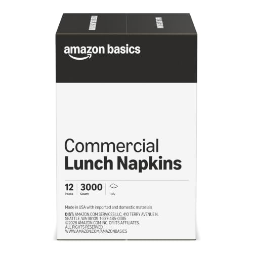 Disposable Lunch Napkins 12 x 12 Inches - White, 250 Pack (12 Packs, 3,000 Sheets) for Restaurants & Events