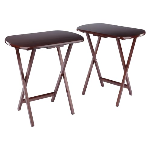 Winsome Walnut Corbett Set of 2 Oversized Foldable Snack Tables - Space-Saving & Portable