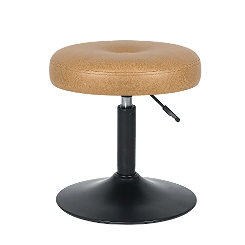 Homebeez Adjustable Faux Leather Round Ottoman, 360° Swivel Freely Vanity Stool Makeup Stool Vanity Chair, Turmeric