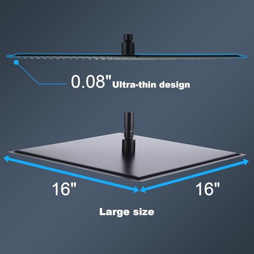 Hiendure 16 Inch Matte Black Rain Shower Head - High Pressure Fixed Rainfall Shower with Adjustable Swivel Ball Joint