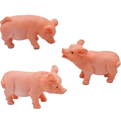 3 Pcs Realistic Pink Pig Figurines ? Mini Animal Cake Toppers, Micro Landscape Fairy Garden Decor, Desk Decorations, Collectible Piggy Figurines for Birthday and Christmas Gifts