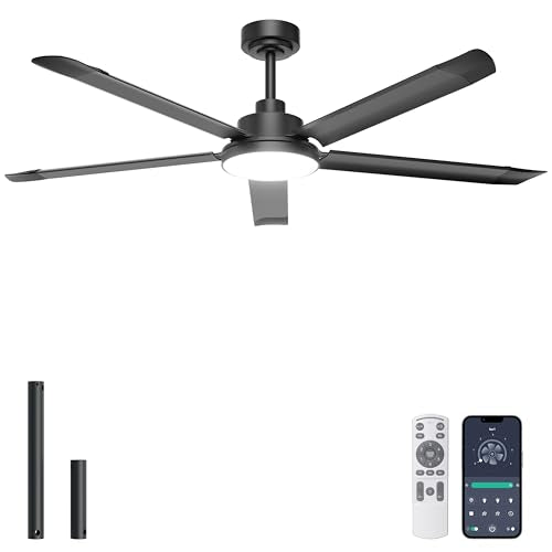 60-Inch Black Industrial Ceiling Fan with Light, Remote & App Control