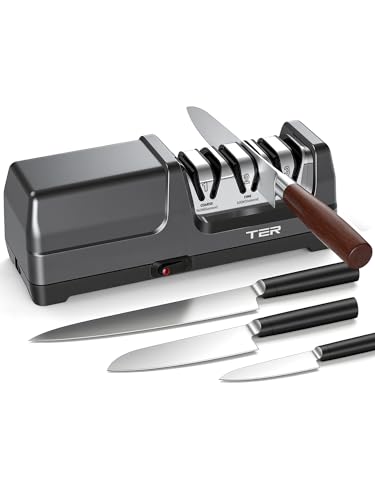 Electric Knife Sharpener - 3-Stage Diamond System for Kitchen Blades - Black