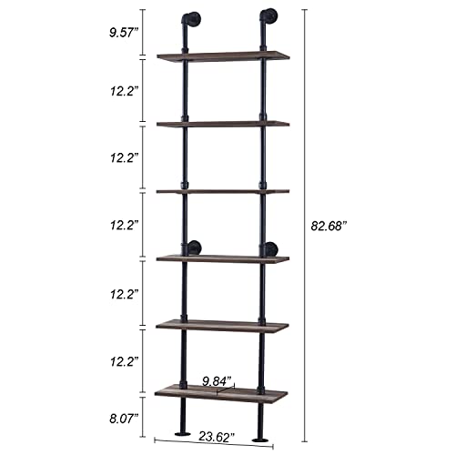 Hombazzar Industrial Pipe Bookshelf,6 Tier Shelving for Living Room