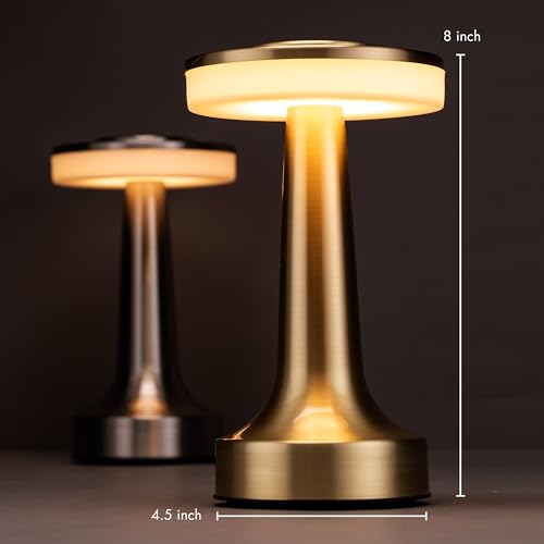 O'Bright Dome Cordless Rechargeable LED Mushroom Table Lamp - Gold, 8 Inch