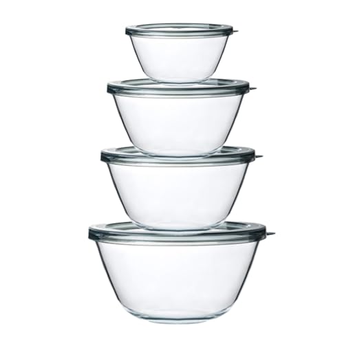 M MCIRCO 4-Pack Glass Mixing Bowls with Lids Set, 0.8 to 4.8 Qt, BPA-Free