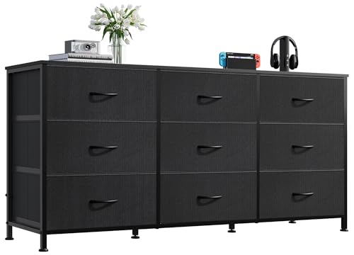 WLIVE Black 55 Inch TV Dresser with 9 Detachable Fabric Drawers Bedroom Storage