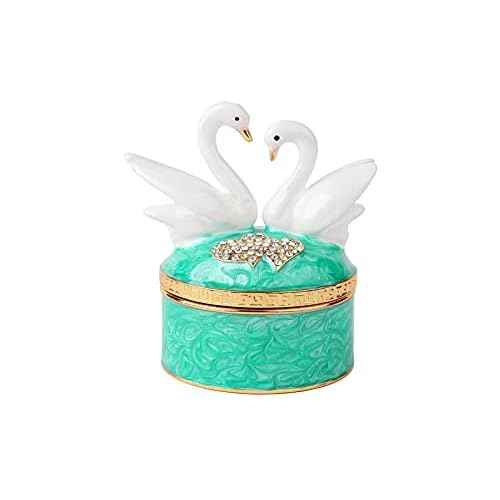 Swan Trinket Box Hinged Crystal Enameled Ornament Decorative Jewelry Ring Store Box Hand-Painted Craft Gifts for Home Decor (Green)