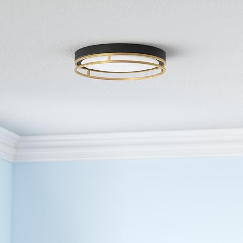 Flynix 12.5 Inch Black Gold LED Flush Mount Ceiling Light Dimmable 26W 1700 Lumens