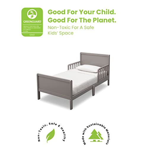 Delta Children Grey Toddler Bed - Safe, Sturdy Wood Frame with Guardrails