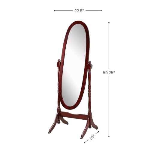 Roundhill Furniture Queen Anne Style Cheval Mirror Cherry Finish - Full-Length Floor Mirror, Tilt & Sturdy Wood Frame