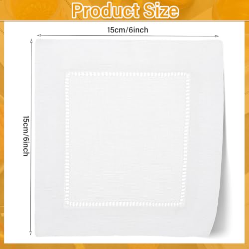 White Linen Cocktail Napkins 80 Pcs 6 x 6 Inch Hemstitch Bulk - Jerify