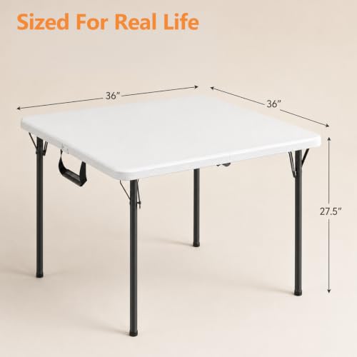 White 36-Inch Folding Table - Portable Square Plastic Event Table with Carrying Handle - Heavy Duty Indoor & Outdoor Use