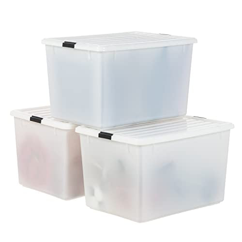 IRIS USA Pearl Stackable Storage Bins 3-Pack 144 Qt with Lids - Made in USA