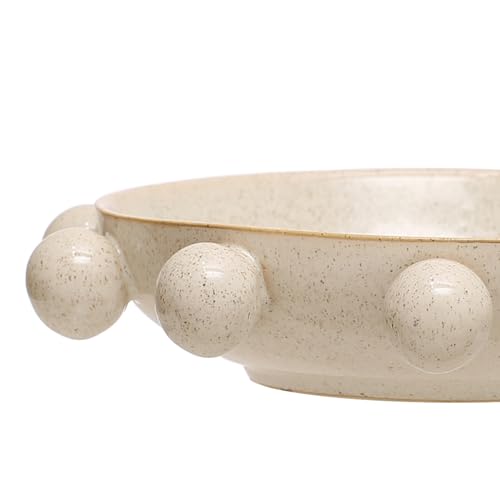 Cream Reactive Glaze Stoneware Bowl with Orbs - 9.63 Inch Serving Dish