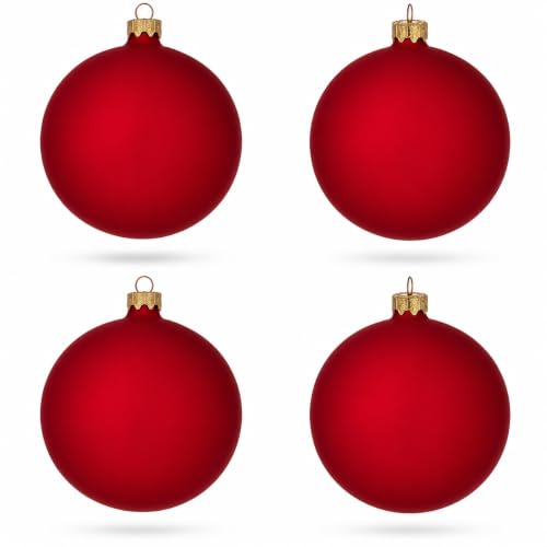 Red Matte Glass Christmas Ornament Set of 4 – 4 Inch Ball Ornaments