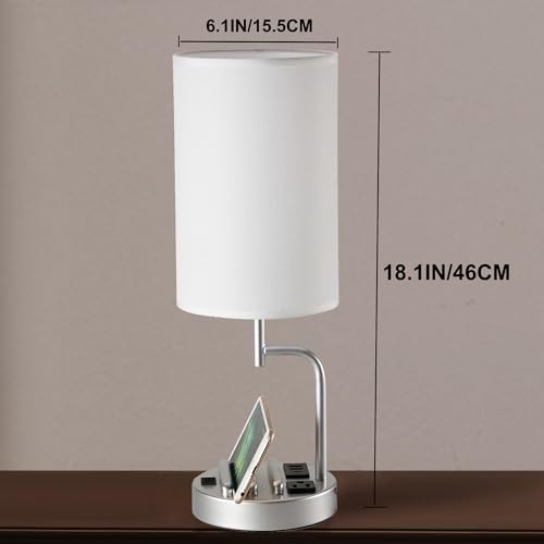 Silver Dreamholder Table Lamp with 3 USB Ports & AC Outlet — Modern Desk & Bedside Light (Pack of 2)