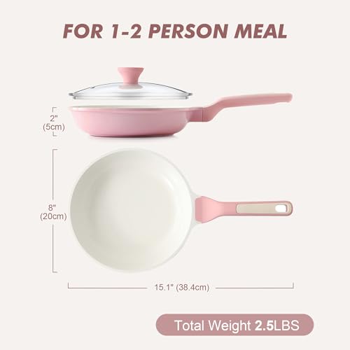SENSARTE Nonstick Frying Pan Skillet with Lid, Omelet Pan with Cover, Healthy Egg Pan Chef's Pan, Kitchen Cooking Pan, PFOA Free (8inch + Glass Lid)