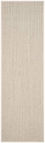 Natural Fiber Runner Rug 2'6 x 10' Marble & Beige Textured Sisal, Coastal Style