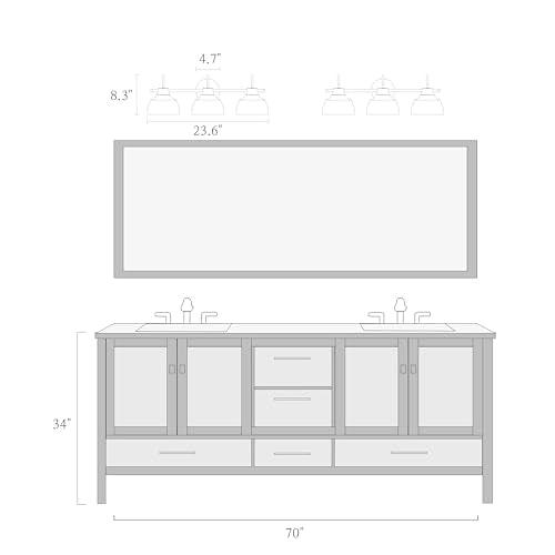 3-Light Bathroom Vanity Light Fixture with Clear Glass Shades - Modern Farmhouse Wall Lamp